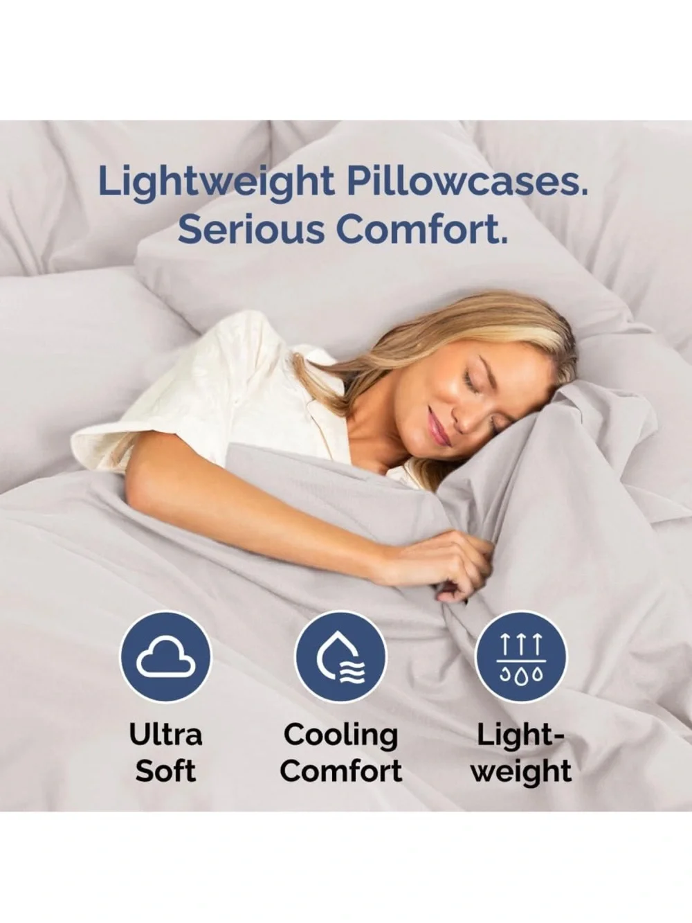 Set of 2 Cotton Pillowcases in Light Gray — Soft Hotel-Style Finish